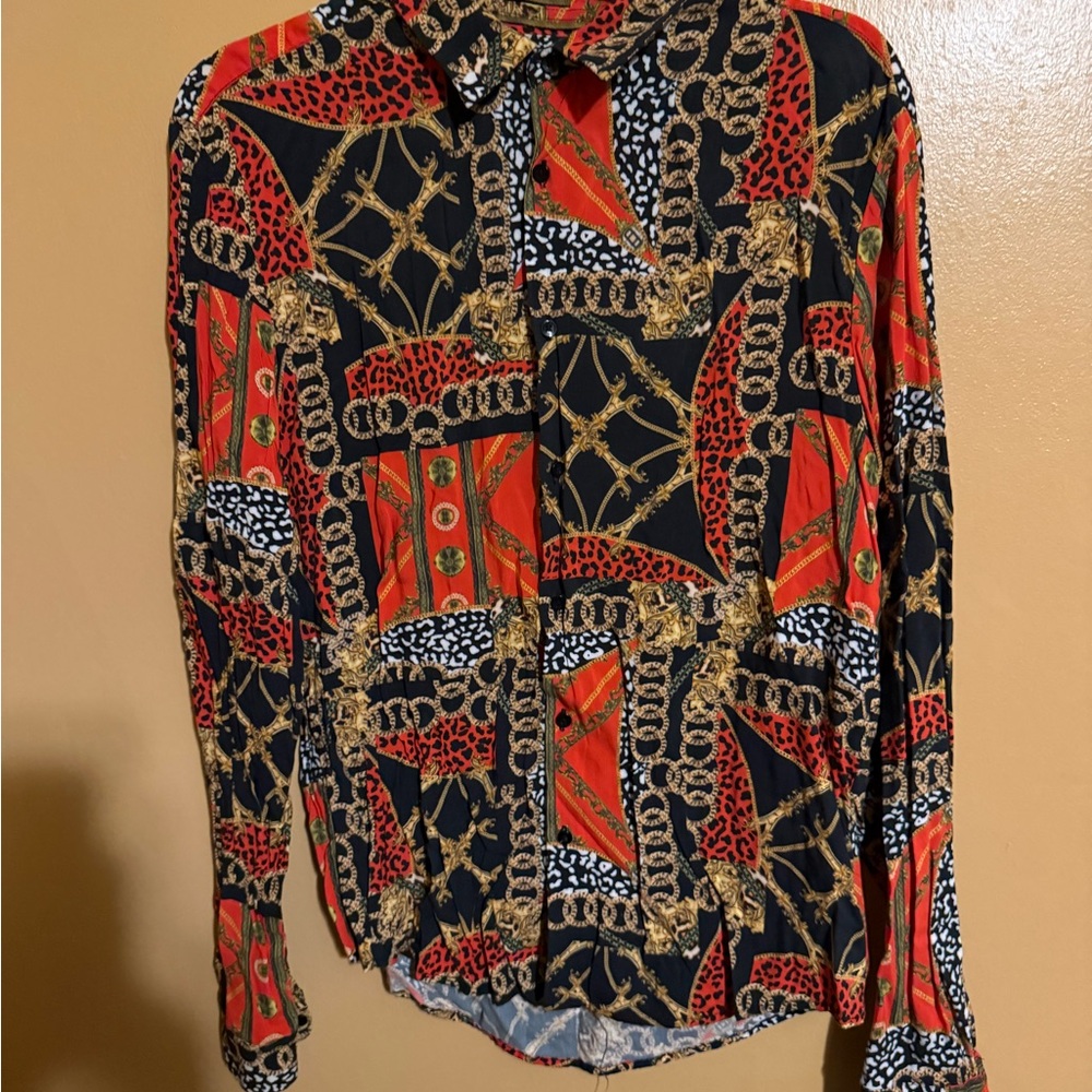 Denim & Flower Red and Black Patterned Button Down Shirt